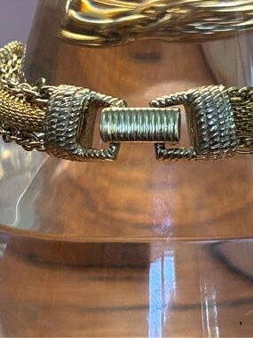 Vintage Goldette gold tone mesh and faux pearl bracelet